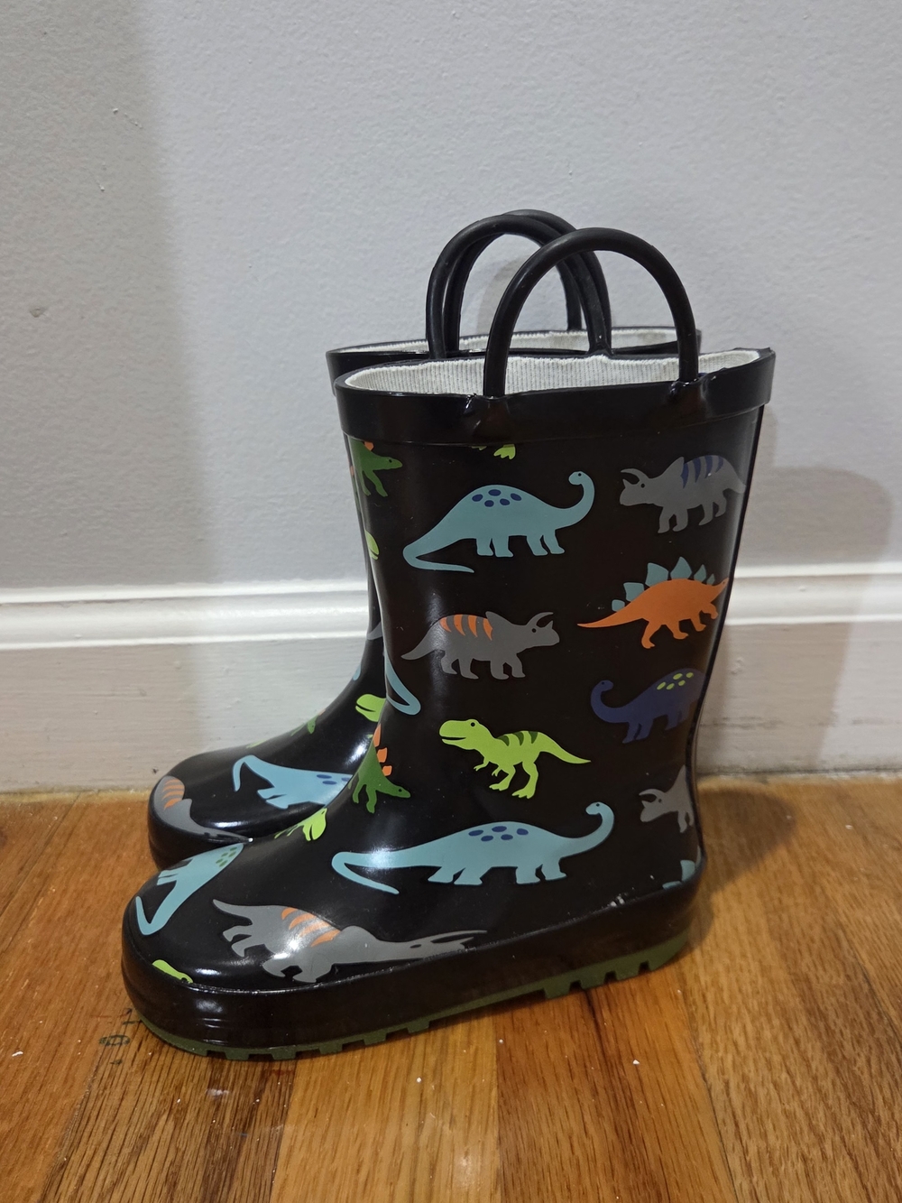 Hudson Baby Kids Boys Black Rain Boots with Multicolored Dinosaur Print 9T